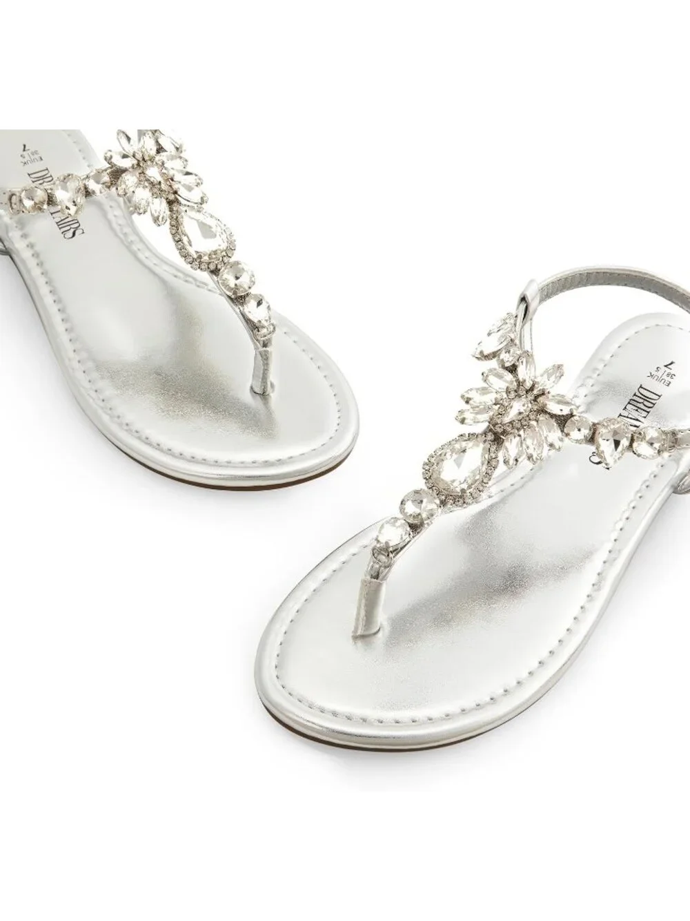 Dream Pairs Women's Silver Thong Sparkle Rhinestone Comfortable Flat Sandals